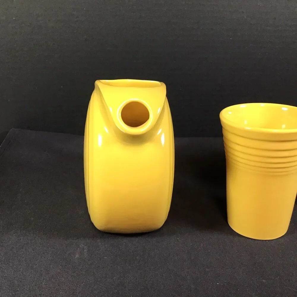 Fiesta Ware Syrup Juice Mini Disc Pitcher Fiestaware Tumblers Cups Yellow